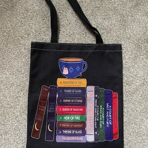 Black Tote Bag with Colorful Book Design